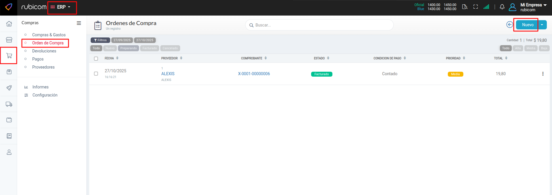 Listado de Órdenes de Compra