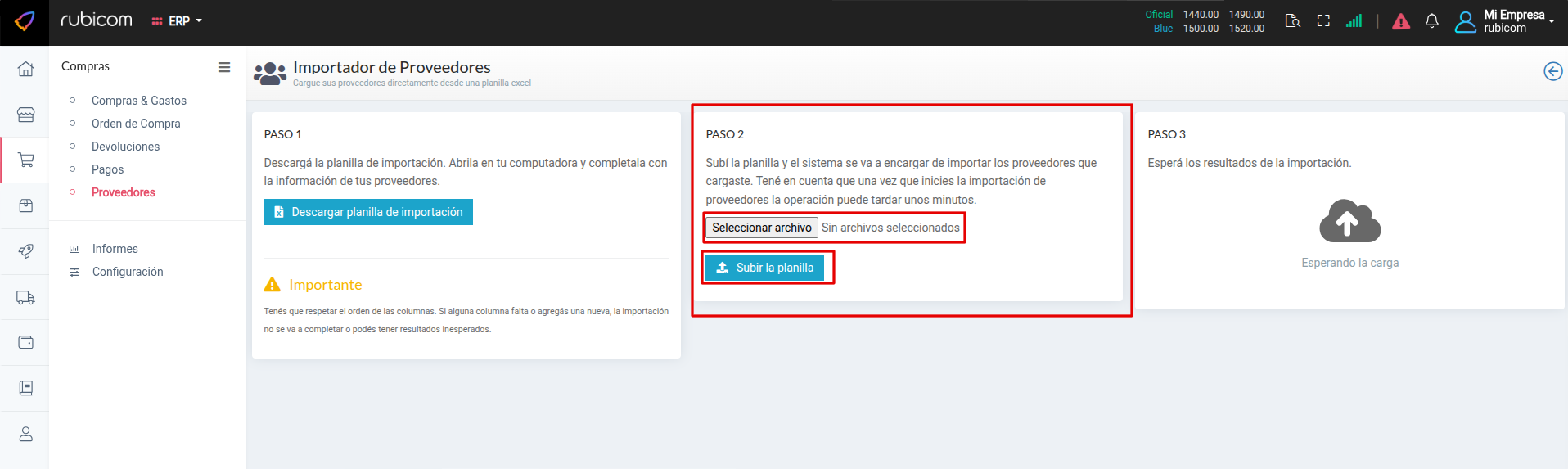 Proceso de subida de Excel