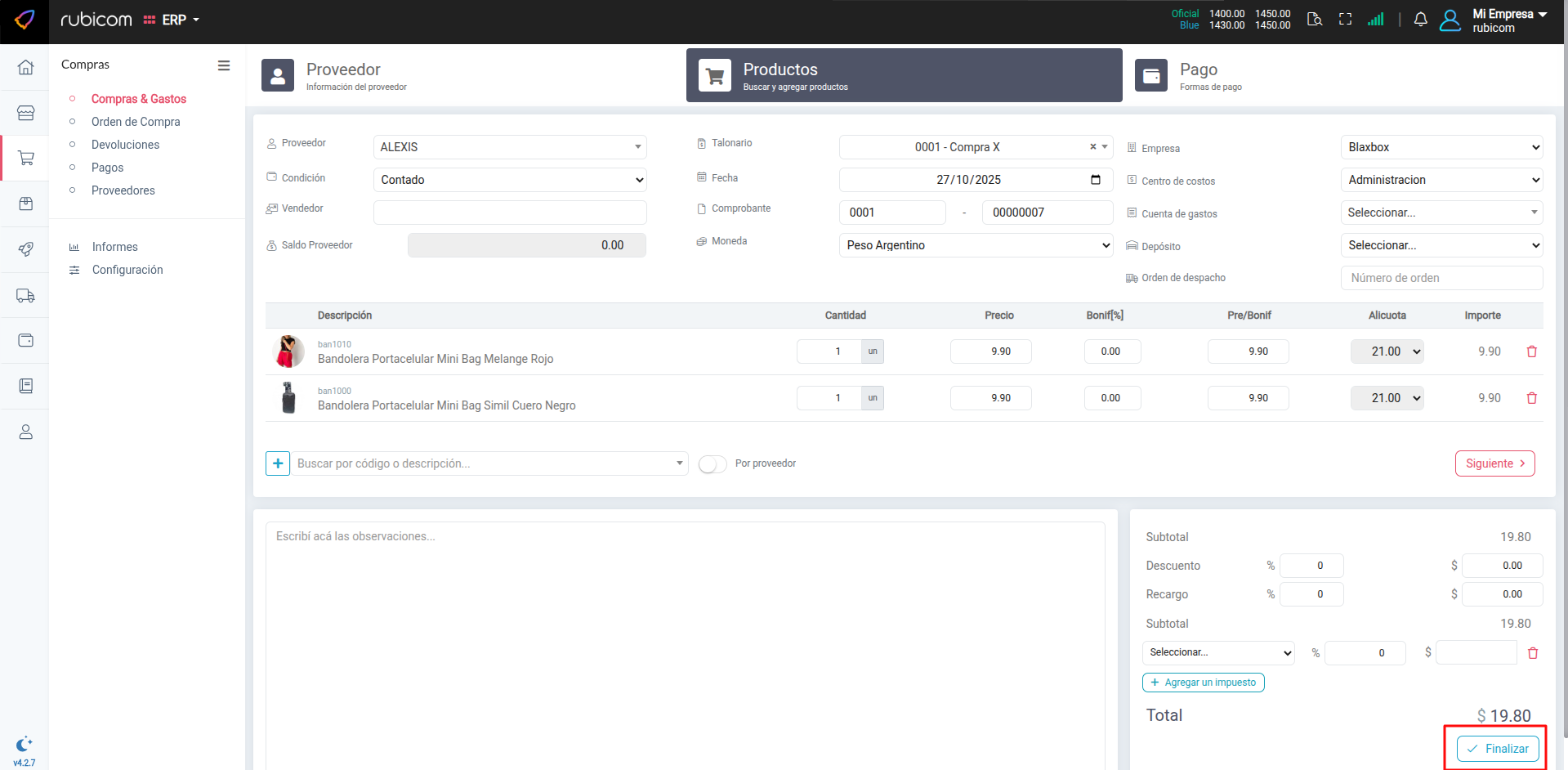 Totales y descuentos