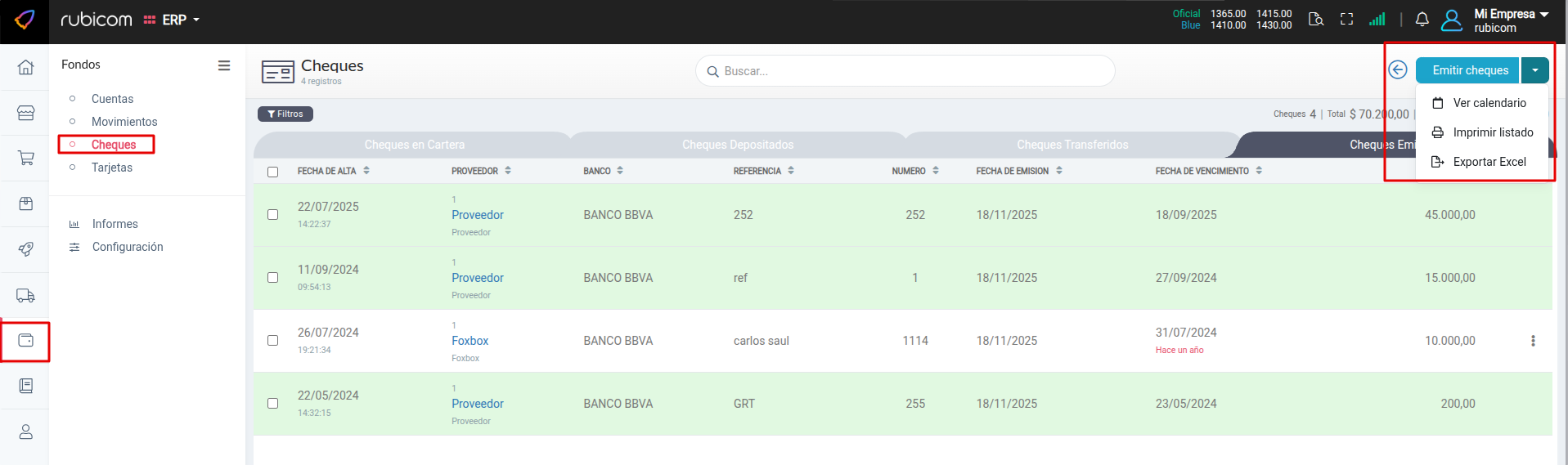 Formulario para registrar un nuevo cheque emitido