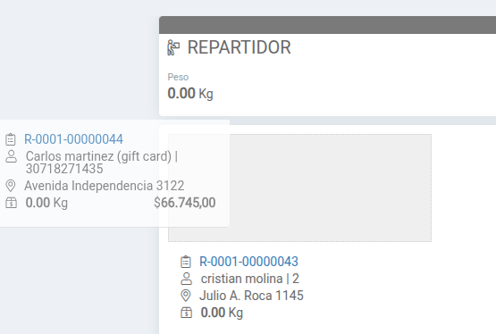 Arrastrar pedidos a la carga del repartidor