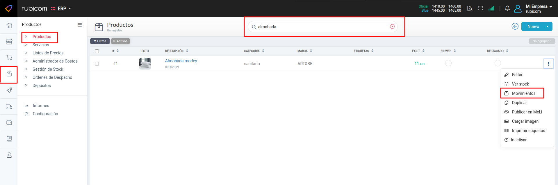 Formulario para realizar un Ajuste de Stock