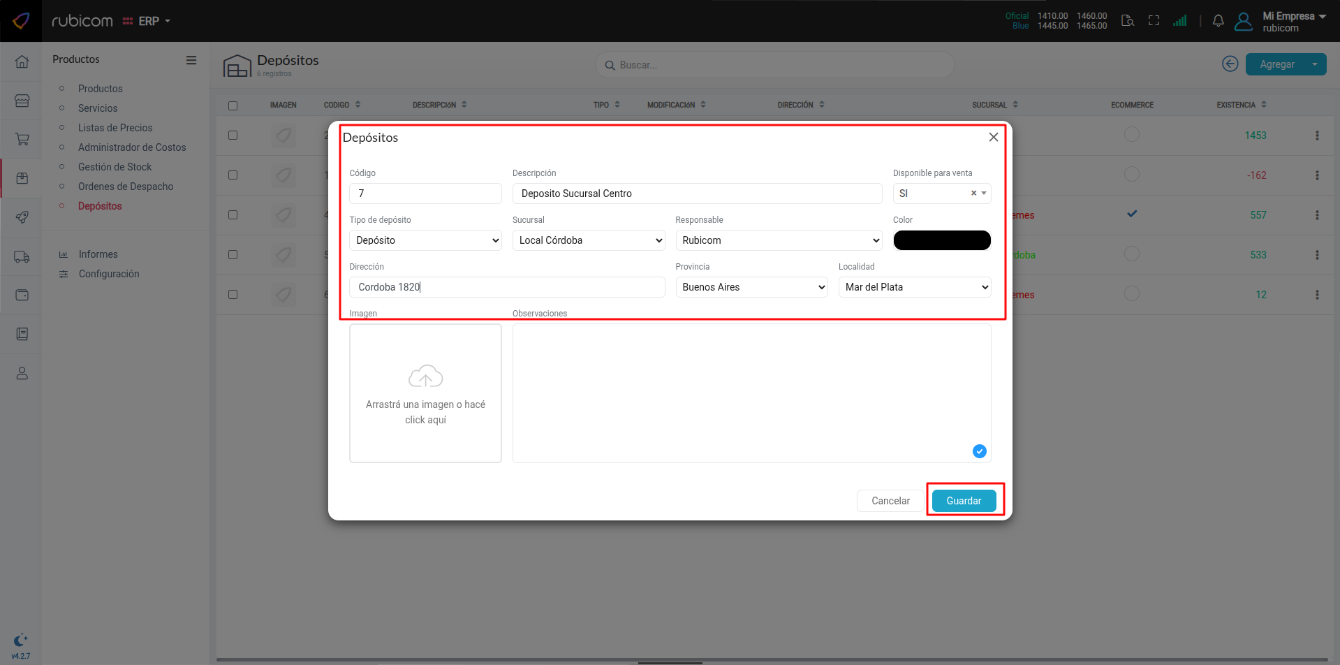 Botón para Agregar nuevo depósito