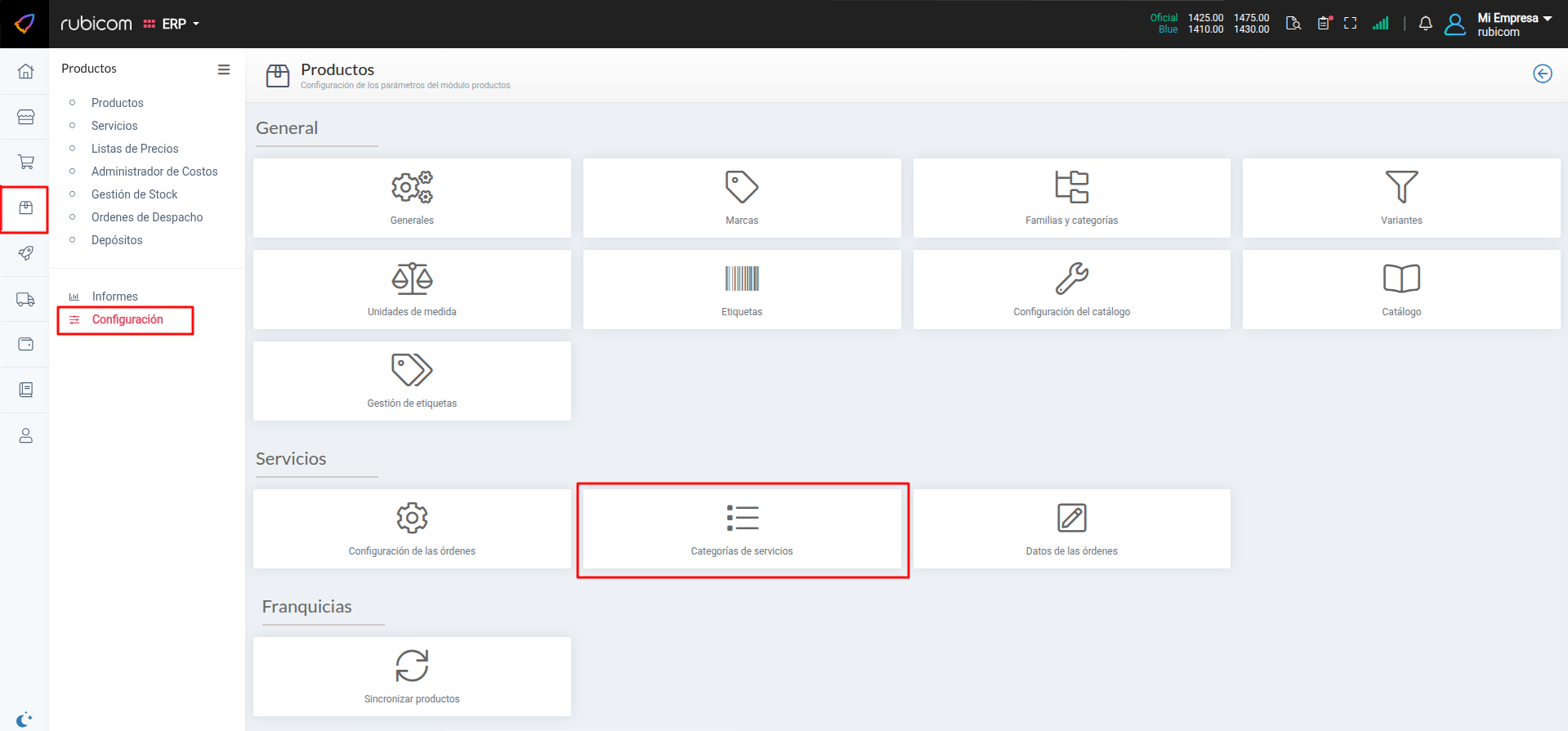 Configuración de Categorías