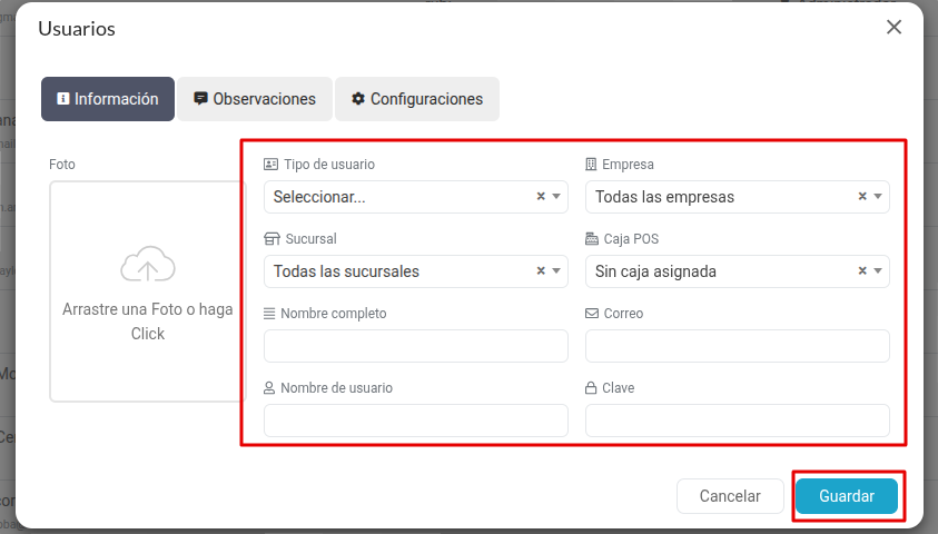 Formulario para crear un nuevo usuario