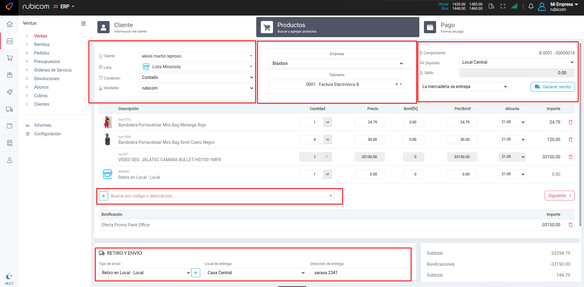Plantilla de carga de venta