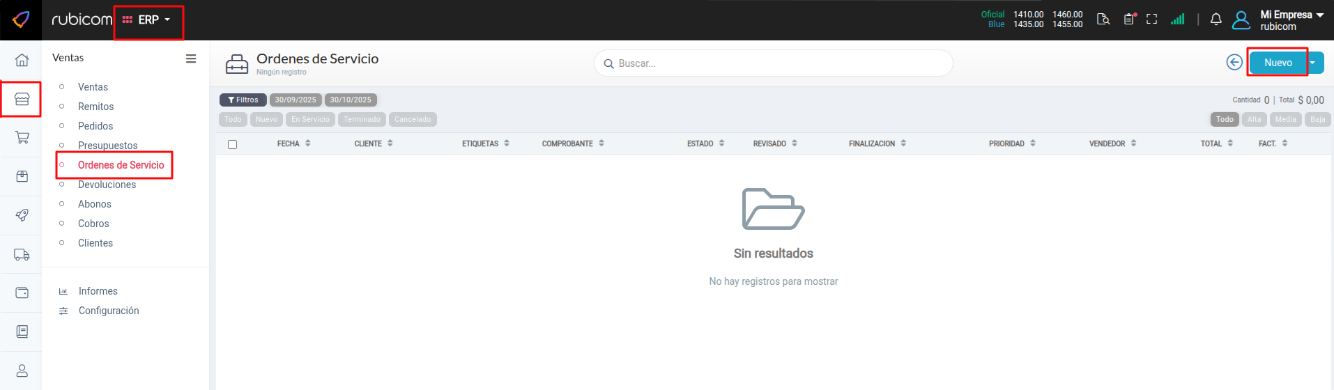 Listado de Órdenes de Servicio