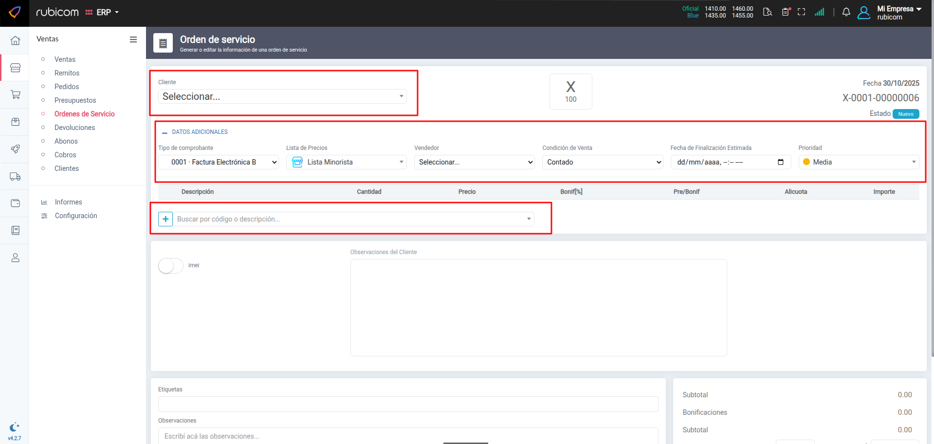 Formulario de Orden de Servicio