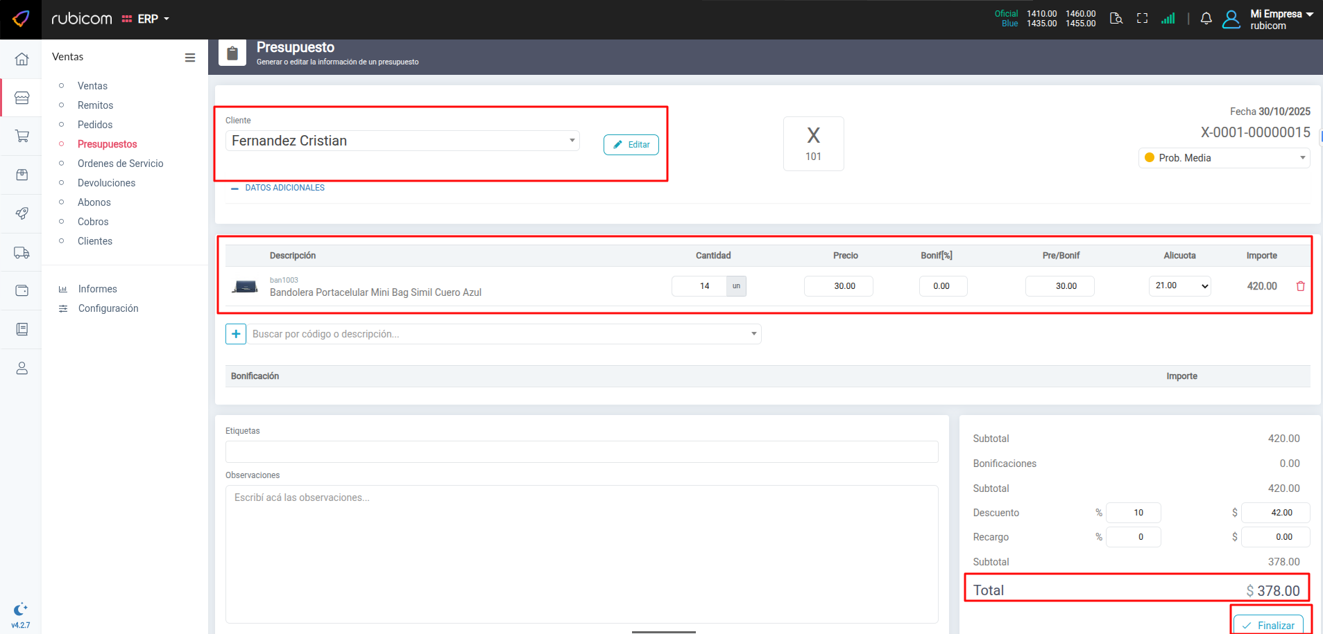 Formulario de nuevo presupuesto