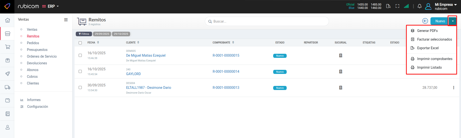 Listado general de remitos