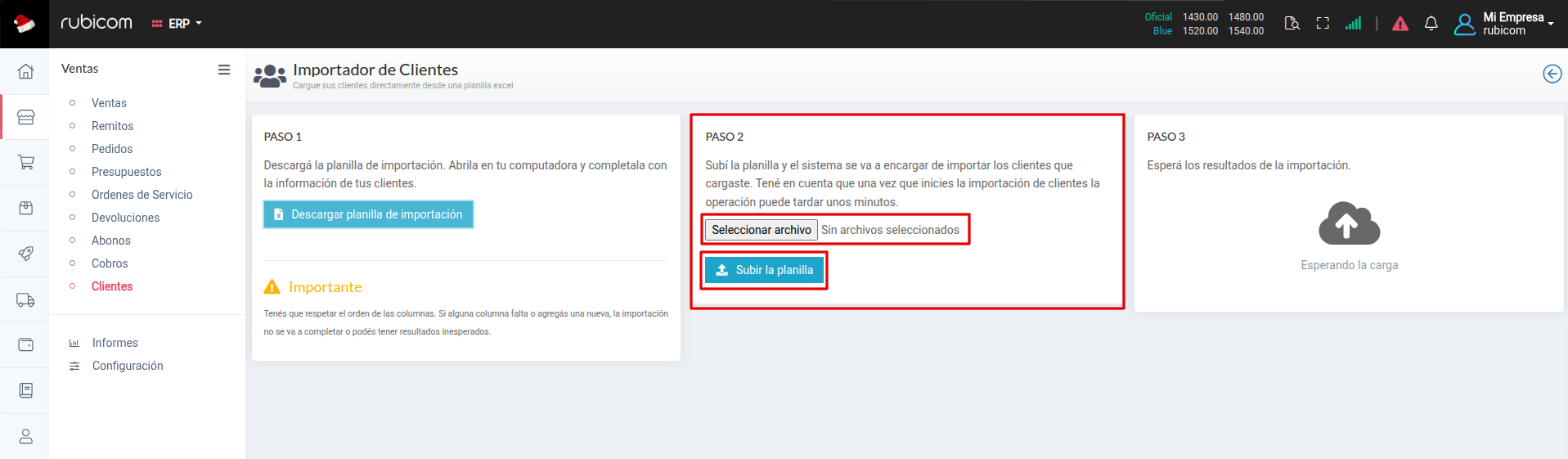 Proceso de subida de Excel