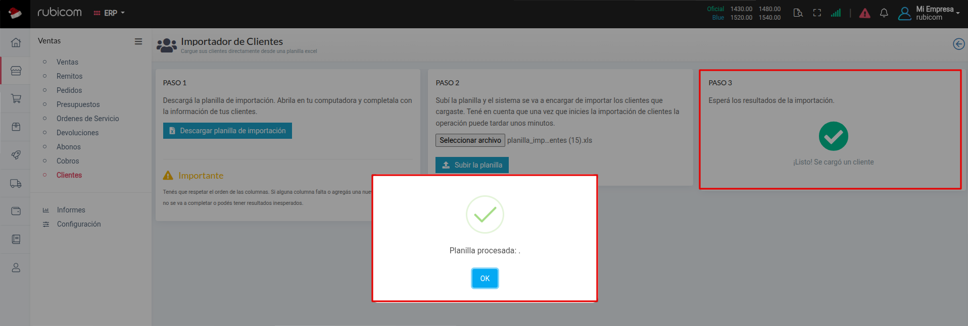 Proceso de subida de Excel