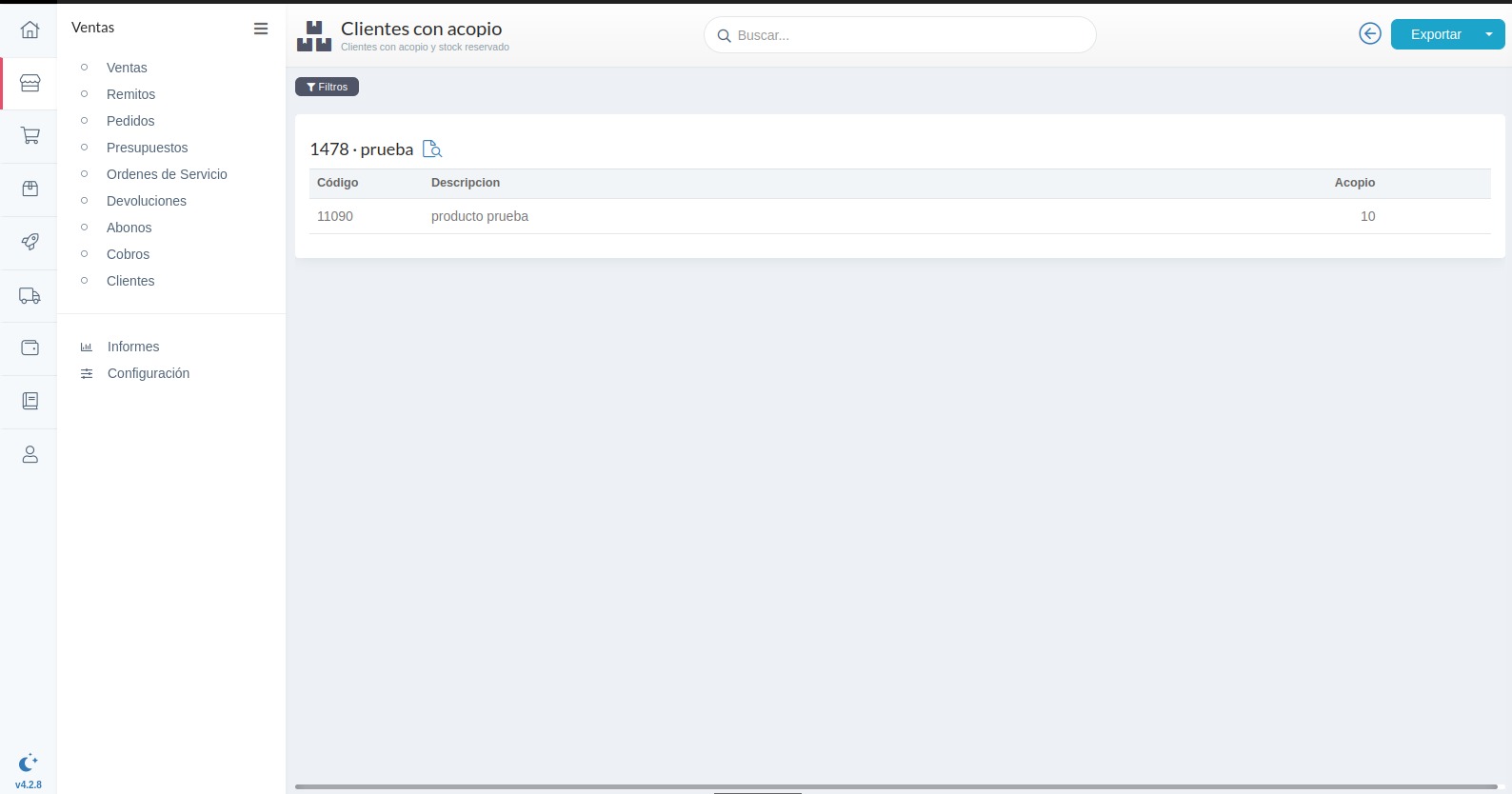 Detalle de mercadería en acopio