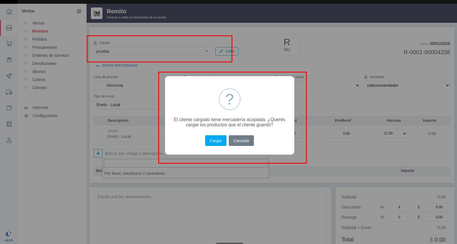 Remito parcial desde acopio
