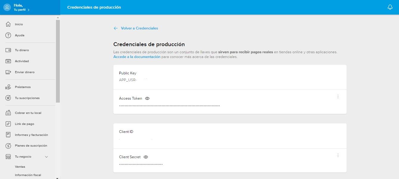 Credenciales producción