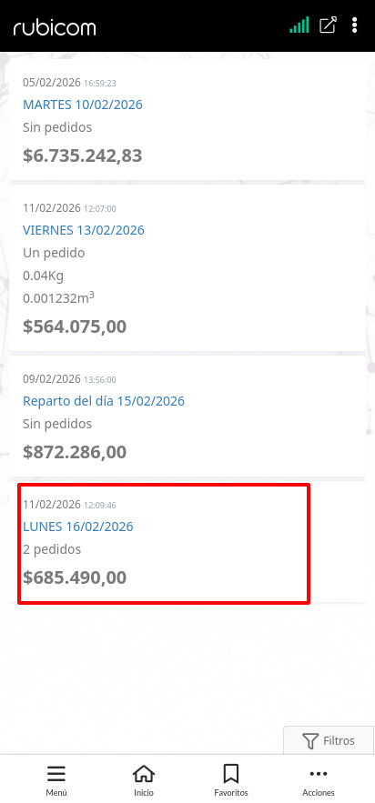 Pedidos del día