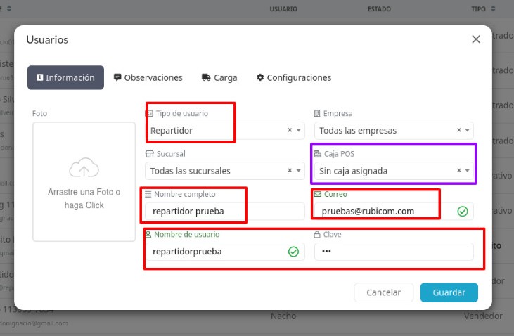 Asignación caja usuario