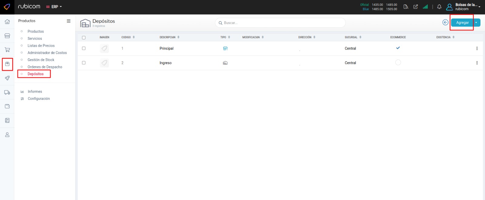 Listado de depósitos
