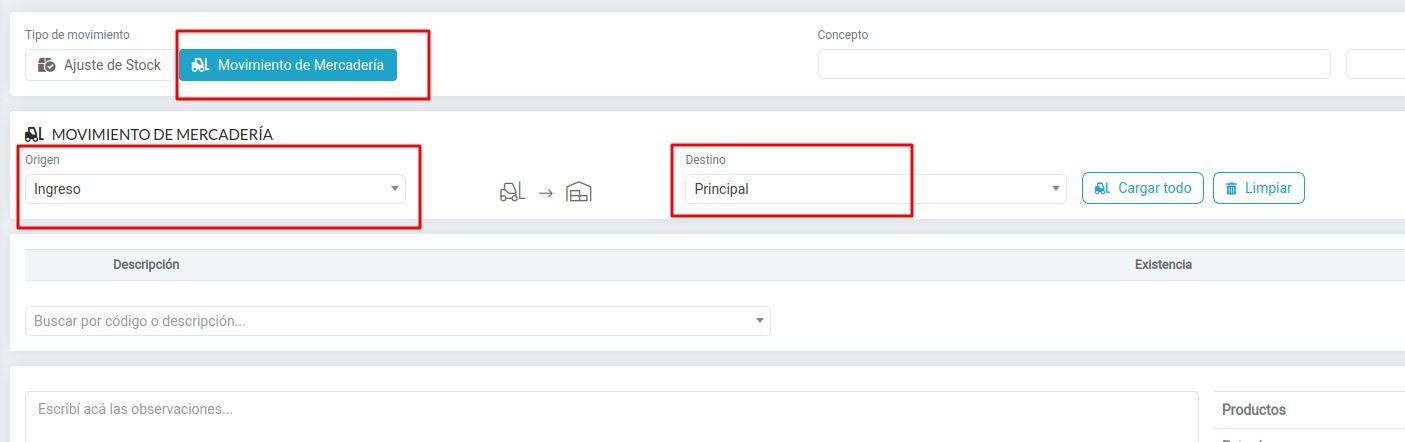 Movimiento entre depósitos